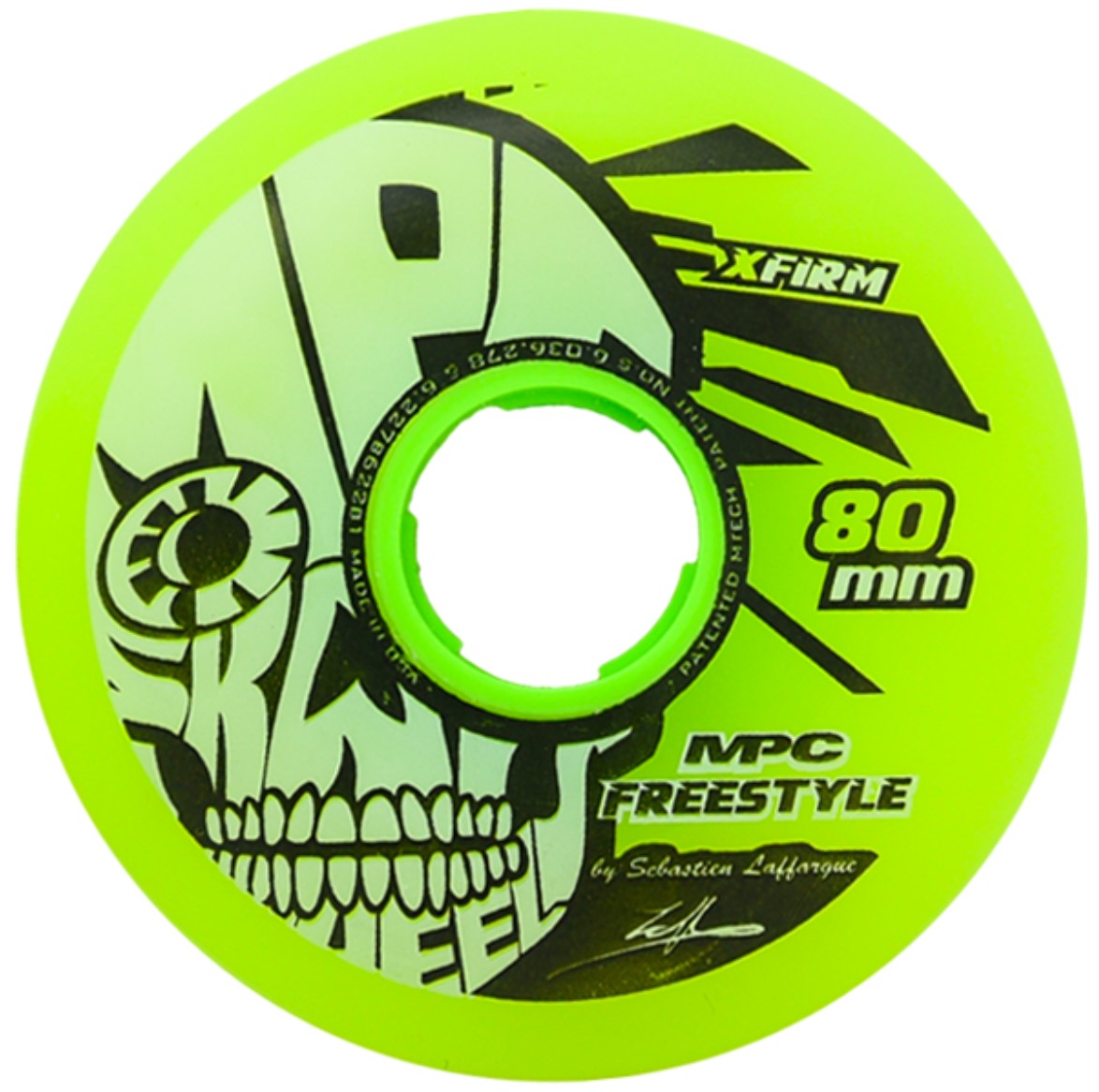 MPC Green Yellow X Firm Wheel of 80 mm that is perfect for freestyle slalom inlineskating